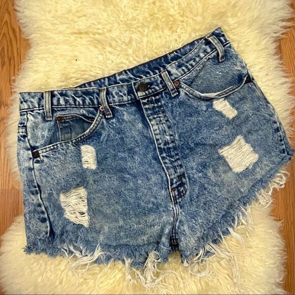 Vintage 80’s Levi’s Vintage Orange Tab Acid Wash Cut Off Jeans 34 - Picture 1 of 8